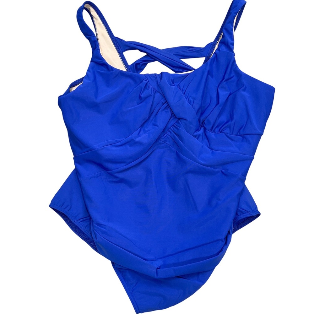 Lands' End One Piece Swimsuit Women 24DDD Royal Blue Twist Tummy Control Beach